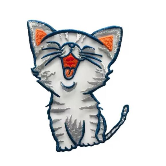 Medium Size Embroidered Kitten Transparent Cat Applique Sew-on 6" x 4" - Picture 4 of 5